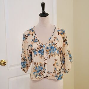 Forever 21 Sheer Top, size S/P, color Tan with Floral Pattern.